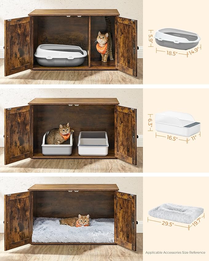 Feandrea Cat Litter Box Enclosure, Litter Box Furniture Hidden with Removable Divider, Indoor Cat House, End Table, 31.5 x 20.9 x 19.7 Inches, Rustic Brown UPCL002X01-PawvioPets