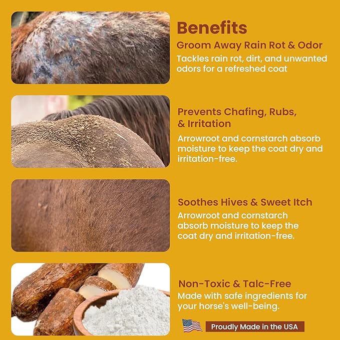 Coat Care Powder for Horses 8.4oz | Made in USA | Equine Skin Conditioner for Sweet Itch, Rain Rot & Skin Issues | Effective Dry Horse Shampoo & Daily Preventative | Herbal & Natural Formula-PawvioPets