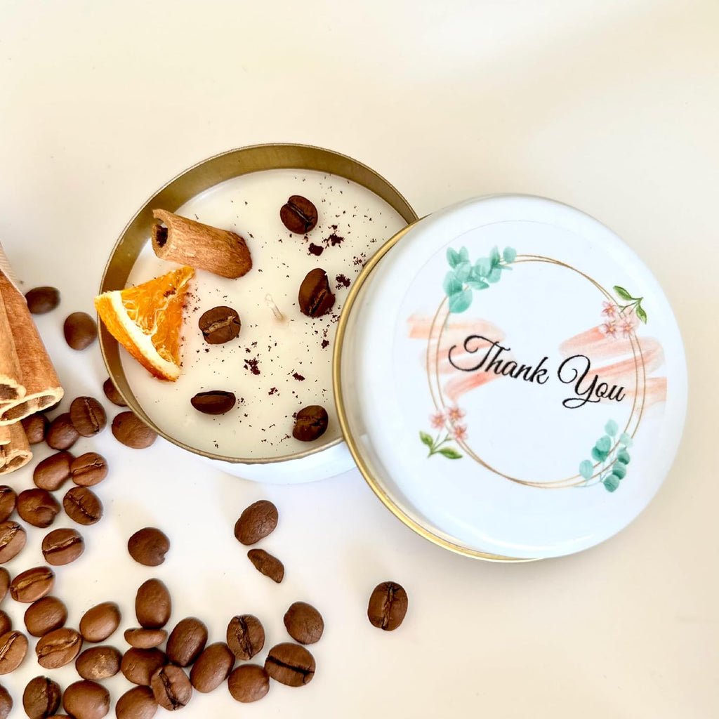 Coffee Scented Soy Wax Candle Favors with Hand-Placed Orange and Cinnamon Stick - Handmade Gift Set for Wedding Guest - Bridal Shower Baby Shower Birthday (40 Pieces)