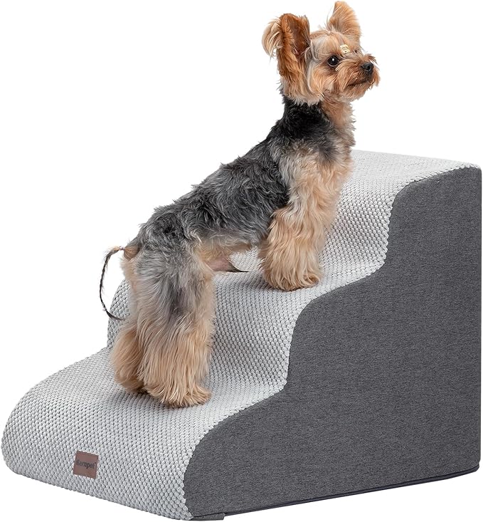 Dog Stairs for Couch Sofa and Chair, 3-Step Dog Steps for Small Dogs and Cats, Non-Slip Indoor Pet Step, Light Grey-PawvioPets