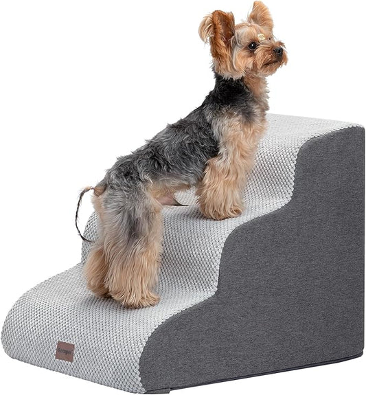 Dog Stairs for Couch Sofa and Chair, 3-Step Dog Steps for Small Dogs and Cats, Non-Slip Indoor Pet Step, Light Grey-PawvioPets