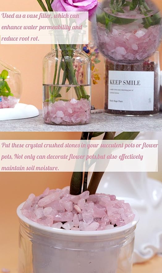 1lb Rose Quartz Aquarium Gravel Rocks Natural Tumbled Healing Crystal Chips Bulk Gemstones Tumbled Crushed Stones for Fountain Vase Filler Planters Decorative Fish Tank Potted Reiki Energy Balancing-PawvioPets