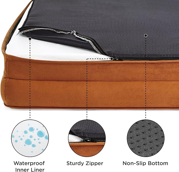 Bedsure Orthopedic Dog Bed Medium Size Dogs - Washable Medium Dog Cat Bed Waterproof, Comfort Pet Couch Sofa with Washable Removable Cover, Pets Bed with Nonskid Bottom, Ember Clay, 28"-PawvioPets