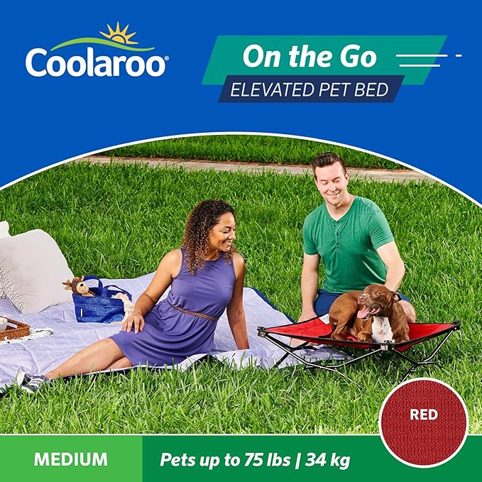 Coolaroo On-The-Go Elevated Dog Bed - Foldable Pop-Up Travel Dog Bed with Breathable, Moisture-Resistant Fabric, Carry Bag Included, Lightweight & Portable, Red, Medium-PawvioPets