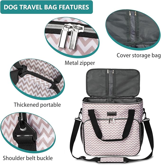 BAGLHER Dog Travel Bag, Pet Travel Bag (ALL Pet Travel Supplies), With 2 Pet Food Containers and 2 Collapsible Silicone Bowls; Essential Kits for Pet Travel BLW-PawvioPets