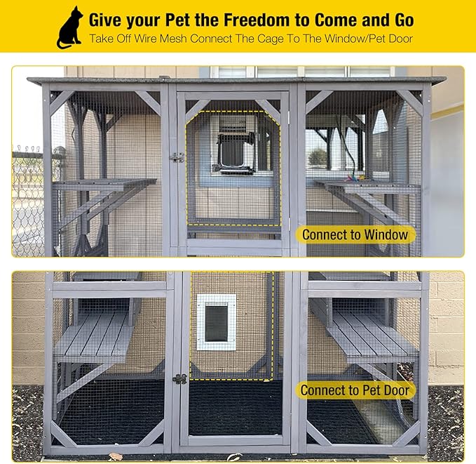 Aivituvin Catio Outdoor Cat Enclosure Large Walk in Cat Kennel Kitten Cage with Platforms and Small Houses-PawvioPets