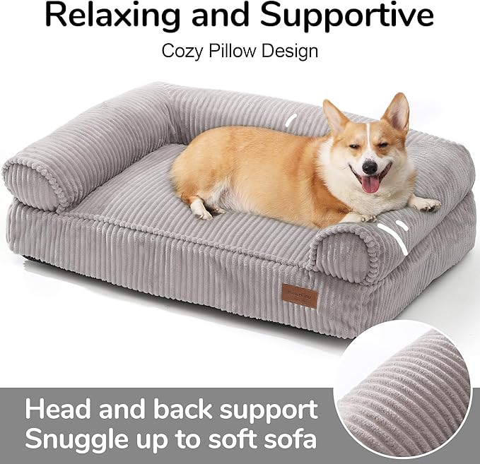 FUKUMARU Cute Dog Bed, Fluffy Dogs Couch with TPU Layer Keeping Lining Dry, Pet Sofa Medium Size Dog Easy to Care, Warm Cat Bed with Removable Zipper Cover, 36inch, Large, Light Grey-PawvioPets