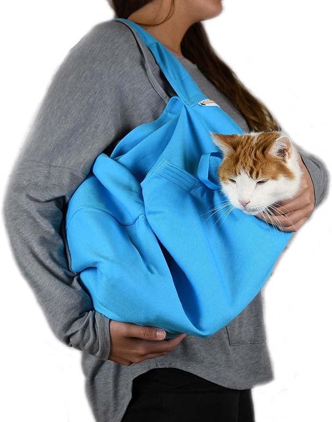 Cozy Comfort Carrier - Small Light Blue Cat Carrier and Cat Restraint Bag for Medication Administration, Grooming, Vet Visits, Dental Care, and Nail Trimming-PawvioPets