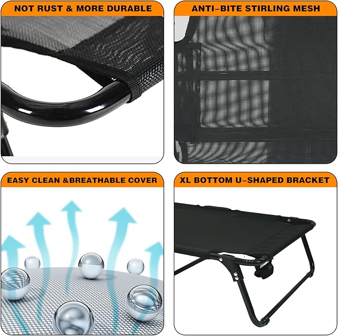 Elevated Raised Small Meduim Dog Bed Cots,Cooling Foldable No Assembly Need Pet Hammock Bed with Breathable Mesh, Indoor Outdoor Dog Pet Bed for Small Meduim Dogs, Chew Proof, Black-PawvioPets