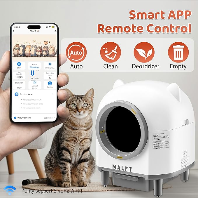 Automatic Cat Litter Box 90L –Self-Cleaning Cat Litter Box, Smart APP Monitoring, Safety Sensors, Low-Noise Cleaning, Large Capacity for Multiple Cats (Includes Mat & Waste Bags)-PawvioPets