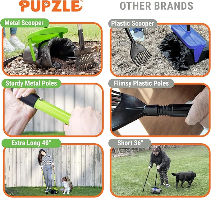 Dog Pooper Scooper with Bag Attachment, 40" Long Handle Pooper Scooper for Large Dogs, Dog Poop Scoop for Yard, Large Capacity Swivel Bin and Rake, Lavender Scented Bags (Green)-PawvioPets