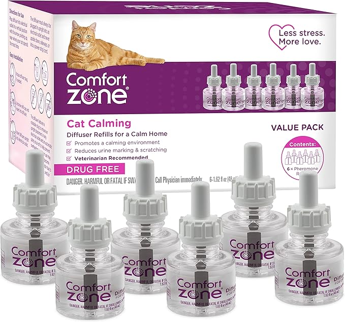 COMFORT ZONE 6 Pack Cat Calming Diffuser Refills; 30-day Refills; Pheromones Help Cat Anxiety-PawvioPets