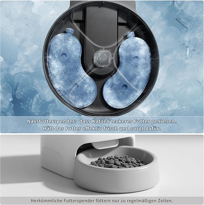 Automatic Cat Feeder Wet Food, Whisker-Friendly Automatic Cat Food Dispenser True 4-Meal Design with Locking Lid, Smart Timer Feeder for Wet Cat/Dog ，2-Ice Packs, Easy to Clean (Black)-PawvioPets