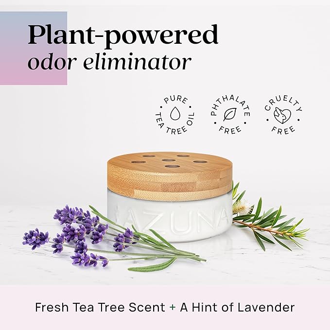 Azuna Air Freshener & Odor Eliminator for Strong Odor | 4 Room Kit Includes (4) Empty Luxe Glass Jar & 24oz Gel Refill with Tea Tree Essential Oil | Aromatherapy | Last 60-90 Days-PawvioPets