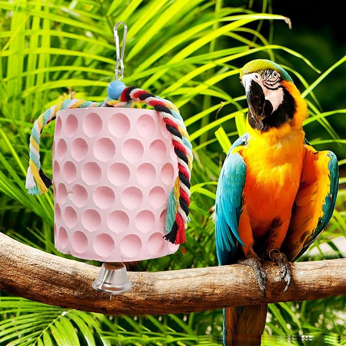 Extra Large Bird Chewing Toy, Parrot Beak Grinding Calcium Stone with Bells, Bird Cage Accessories, Cage Toys for Cockatiel Parakeet Parrot Budgies Rat Hamster Chinchilla Rabbit Bunny African Grey-PawvioPets