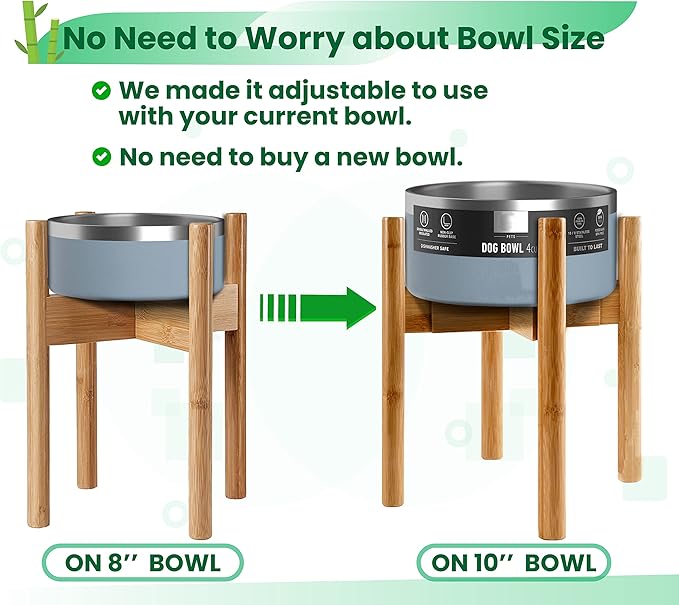 Dog Bowl Stand for Large Dogs - Raises Feeders and Bowls to 12-inch High, Expandable Sideways, Compatible to Various Sizes of Slow Feeders, Water Dishes and Fountains - Bamboo-PawvioPets