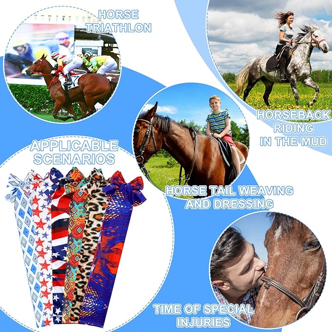 6 Pcs Horse Tail Bag Breathable Guard 22" Slip on Horse Care Tail Wrap 2 Strand Closure Straps Grooming Supplies to Keep from Dirt Breakage Rubbing 6 Designs(Aesthetic Style)-PawvioPets