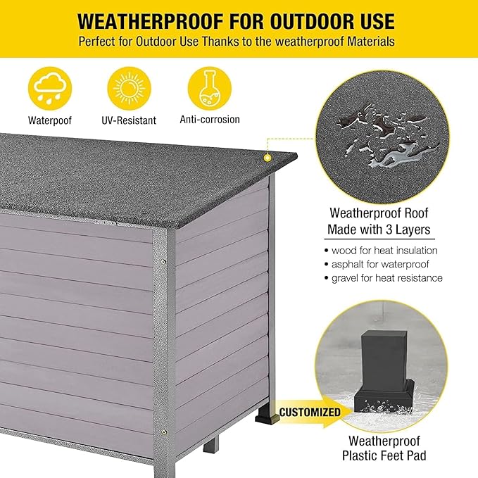 Aivituvin Dog House Outdoor Indoor Weatherproof Dog House for Small & Medium & Large Dogs with Unique All-Around Iron Frame＆Raised Feet（Grey）-PawvioPets