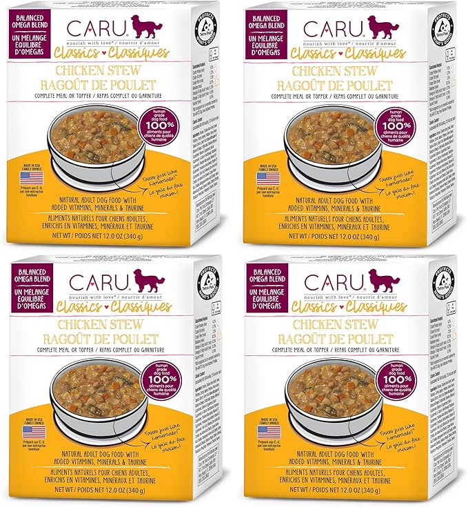Caru - Classics Chicken Stew for Dogs - Healthy Wet Dog Food or Food Topper - Balanced Omega Blend - 12.5 oz Cartons - Pack of 4-PawvioPets