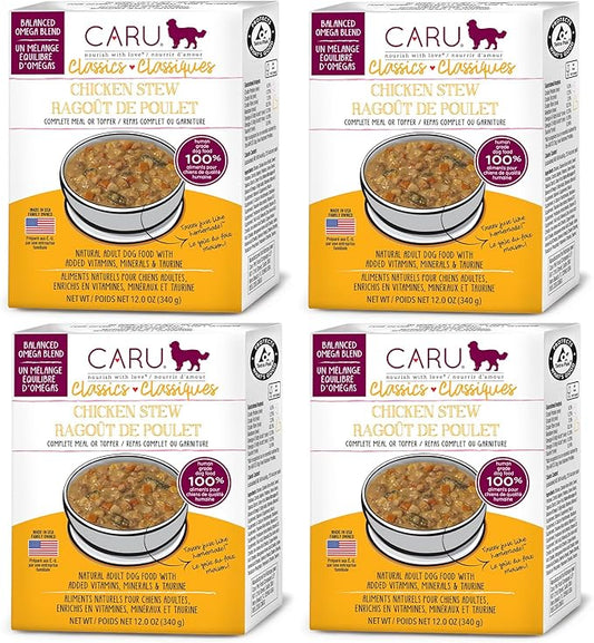 Caru - Classics Chicken Stew for Dogs - Healthy Wet Dog Food or Food Topper - Balanced Omega Blend - 12.5 oz Cartons - Pack of 4-PawvioPets