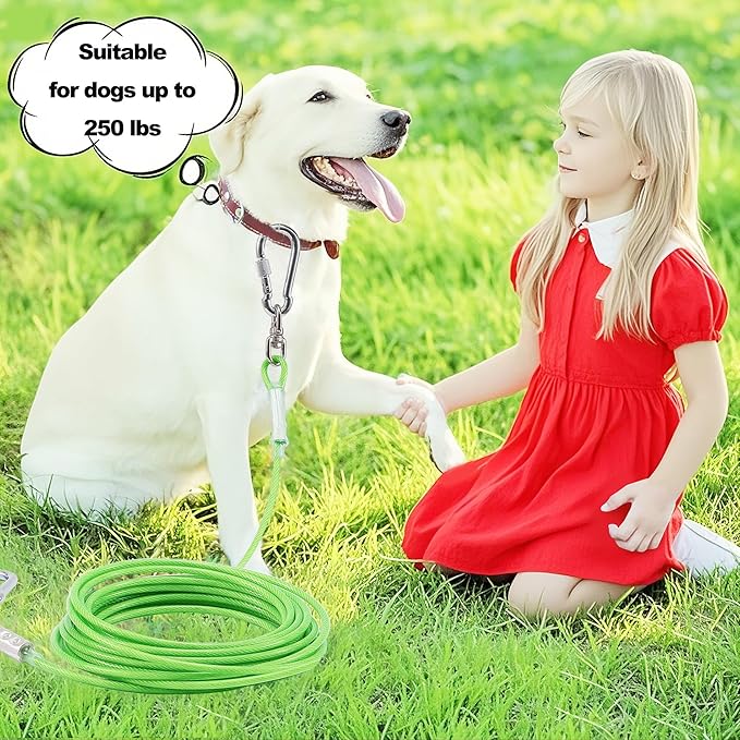 Dog Tie Out Cable for Outside,10FT Heavy Duty Dog Leash&Chains with Swivel Hook,Small-Large Dogs Runner Cable Up to 250lbs, Long Dogs Lead Line for Yard Outdoor and Camping (250lbs 10FT, Green)-PawvioPets