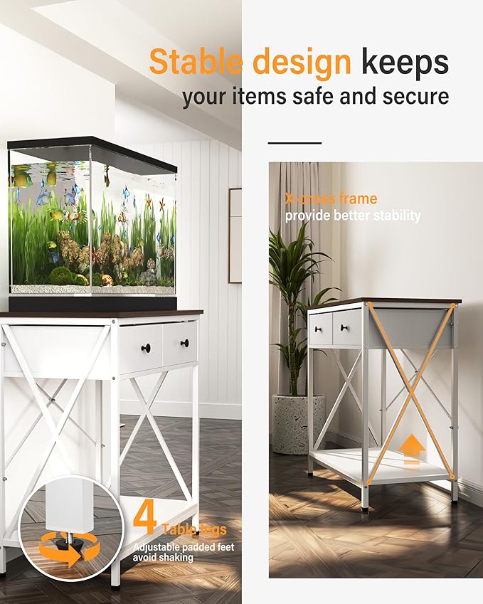 Fish Tank Stand 29 Gallon: Sturdy Aquarium Stand with Accessories Storage - Metal Fish Tank Table for 20-29 Gallon Reptile Breeder Turtle Terrarium - 30.7"x16.5" Weight Capacity 330 lbs-PawvioPets