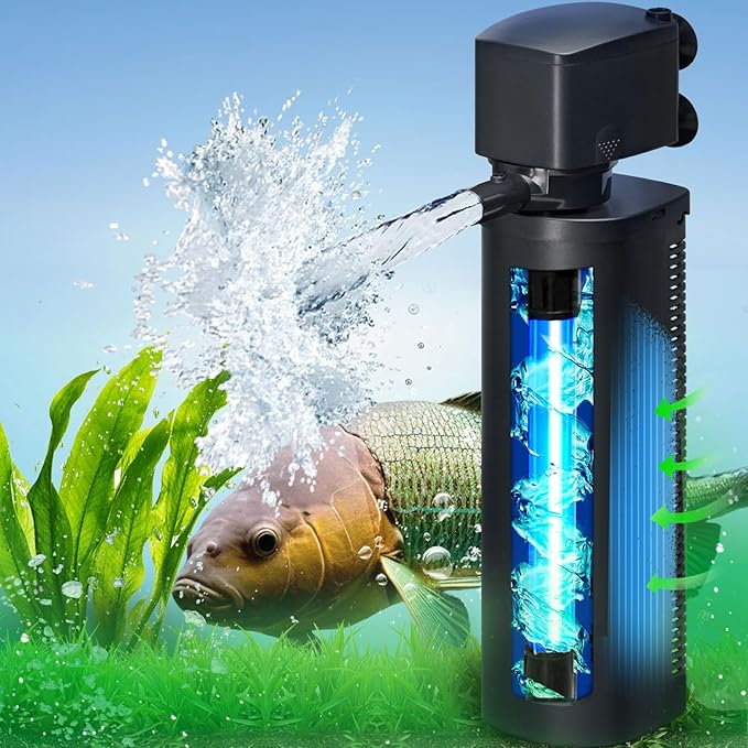 660GPH Aquarium Filter, UV Sterilizer for Aquarium for 100-400 Gallon, 24V DC Powerful Pump for Large Fish Koi Pond Cold Plunge Filter, Green Killing Machine with Algae Remover for Fish Tank-PawvioPets