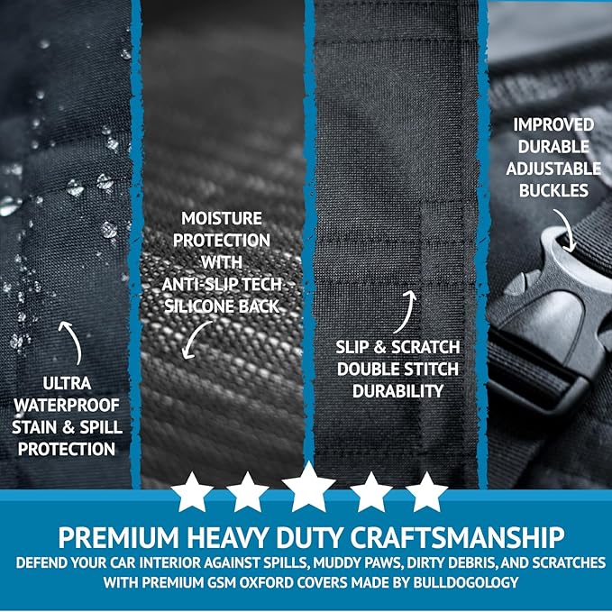 Bulldogology Dog Car Seat Cover with Mesh & Zippers Waterproof Heavy Duty Dog Hammock Backseat Protector from Dog Hair, Muddy Paws, Scratches - Pet Car Seat Cover for Cars Trucks SUVs (Large, Black)-PawvioPets