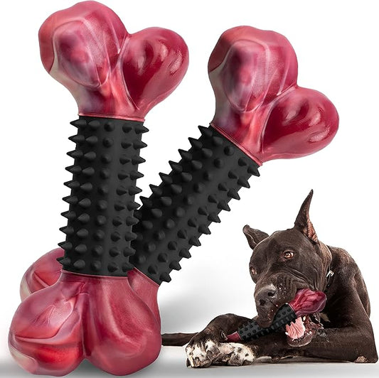 Apasiri Dog Toys for Aggressive Chewers with Bacon Flavor: 8" Indestructible Chew Bones for Large Breeds, Tough Nylon & Rubber Dog Toys Keep Them Busy, Interactive Play - 2-Pack-PawvioPets