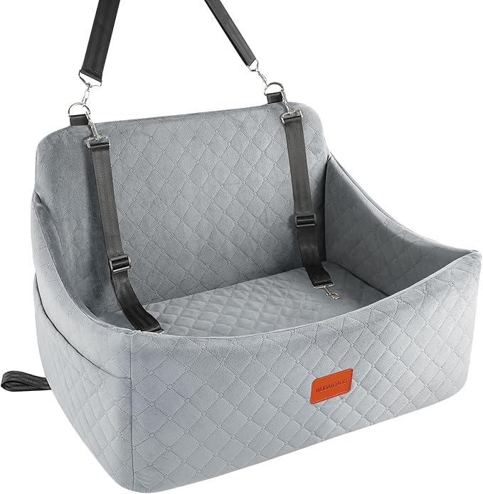 Dog Car Seat for Medium & Large Dogs Up to 55lbs, Memory Foam Cushion, Washable Cover, Safety Straps & Non-Slip Base(Grey,Large)-PawvioPets