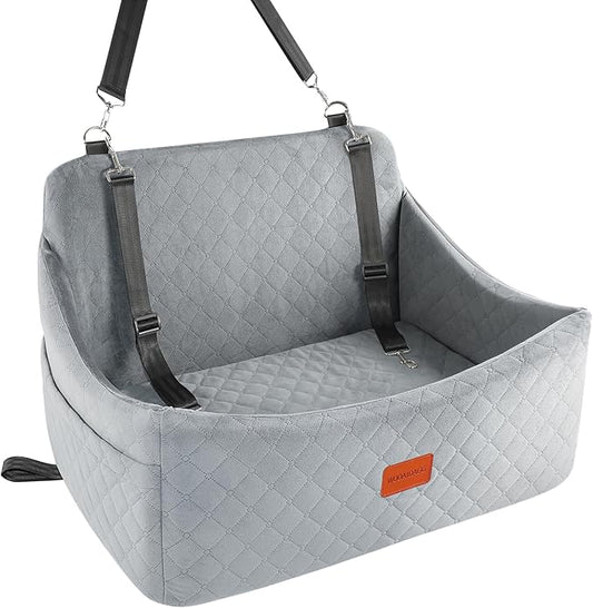Dog Car Seat for Medium & Large Dogs Up to 55lbs, Memory Foam Cushion, Washable Cover, Safety Straps & Non-Slip Base(Grey,Large)-PawvioPets