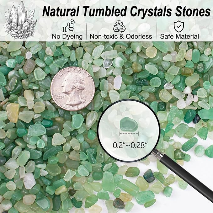 Crystal Chips Bulk Green Aventurine Crushed Quartz Stones Pebbles, 5-7mm Polished Tumbled Healing Crystal Chips Crushed Rocks Jade Pebbles for Aquarium, Garden and Home - 3 Lbs-PawvioPets