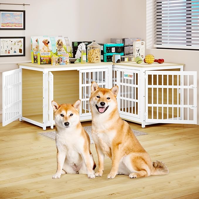 EasyCom Heavy Duty Dog Kennel Indoor with Name Tag, 41" Dog Crate Furniture for Medium Dogs, Double-Doors Sturdy Metal Dog Cage for Anxiety Dog, Decorate House as TV Stand, End Table, Bedside Table-PawvioPets