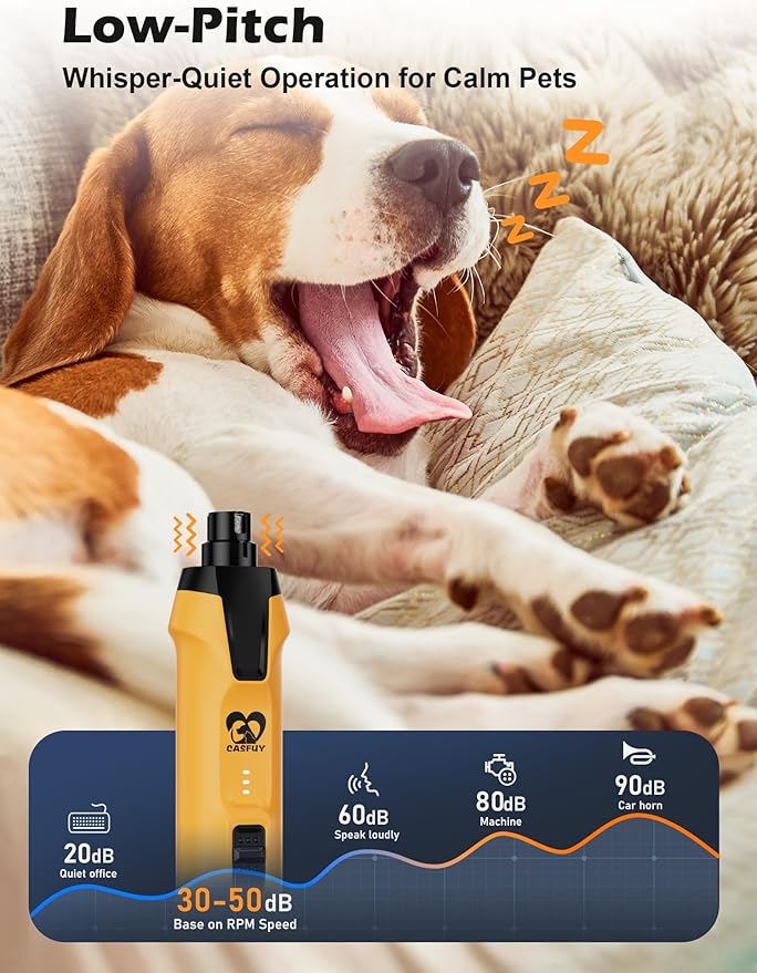 Casfuy 6-Speed Dog Nail Grinder – 50%+ Boost Power Dog Nail Trimmers Quiet with Dust Cap & 2 LED Lights & 2000mAh Battery & 4.8V Motor Electric Pet Toenail File Tool for Large Medium Small Dogs Cats-PawvioPets