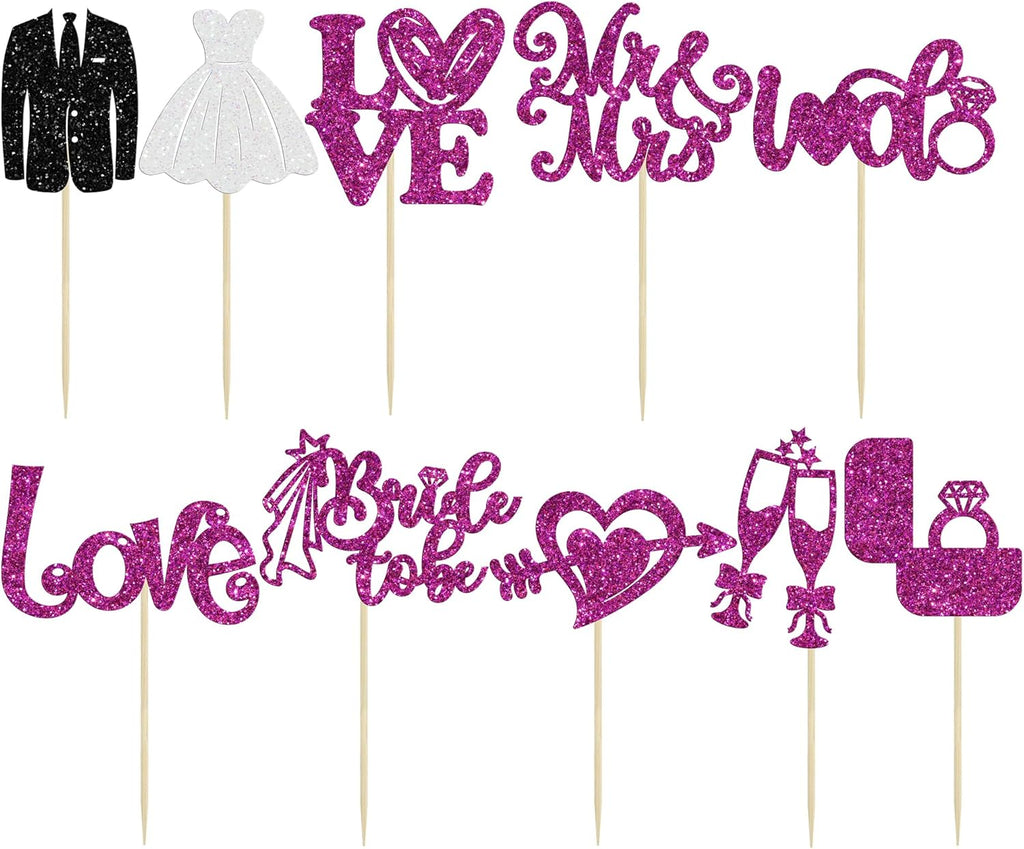 Ephlyn 30Pcs Bride to be Cupcake Toppers Glitter Wedding Cake Topper Decorations I Do Love Heart Ring Cupcake Picks for Bridal Shower Wedding Engagement Party Supplies Purple