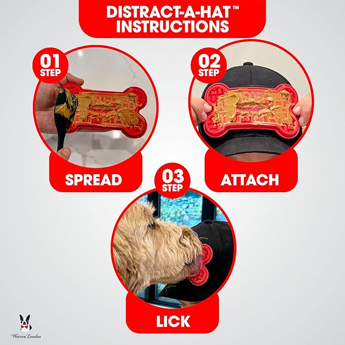 Distract-A-Hat ™ by Warren London - Dog Grooming Distraction Lick Hat for Nail Clipping and Grooming – Adjustable Fit with Adhesive Dog Lick Pad, Spreader & Cleaning Brush Included-PawvioPets
