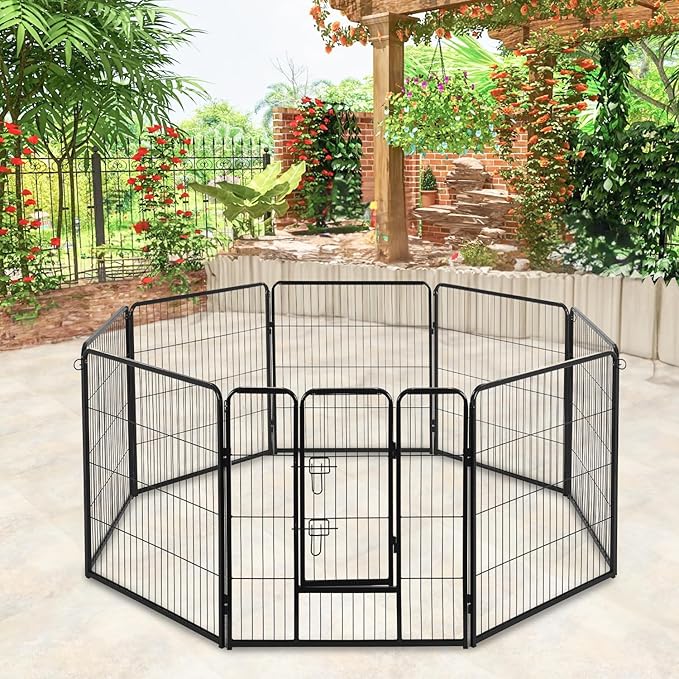 BestPet Dog Playpen Indoor 40 inch 8 Panels Metal Dog Pen Pet Dog Fence Outdoor Exercise Pen with Doors,Pet Puppy Playpen for RV Camping Yard, Black-PawvioPets