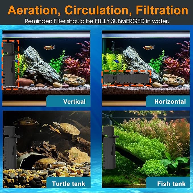 Fish Tank Filter with U - V Light & Timer (3/6/12/24 Hours) for Green Water Cleaning, Aquarium Filter with Aeration Turtle Tank Filter with Pre-Filter Sponge for Tanks 70-100 Gallon-PawvioPets