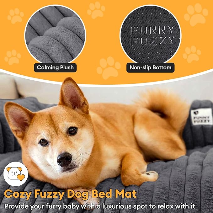 FUNNY FUZZY Pet Couch Cover for Sofa, Calming Dog Bed for Couch, Fluffy Plush Dog Couch Mat for Furniture Protector for Large Medium Small Pets, 47×37 in, Dark Grey-PawvioPets