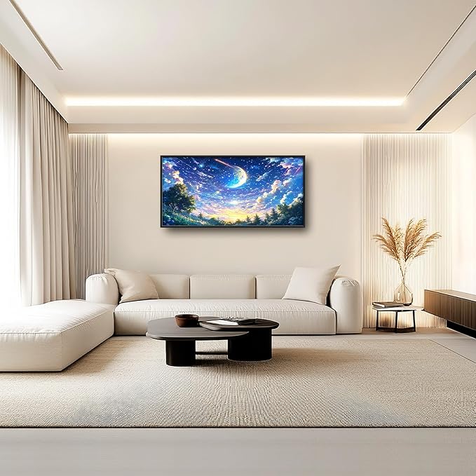 Framed Large Anime Sky Wall Art for Living Room, Oversized Fantasy Night Sky Forest Wall Decor Nature Canvas Painting Modern Artwork Home Decoration for Living Room Bedroom Office 60"x30"-PawvioPets