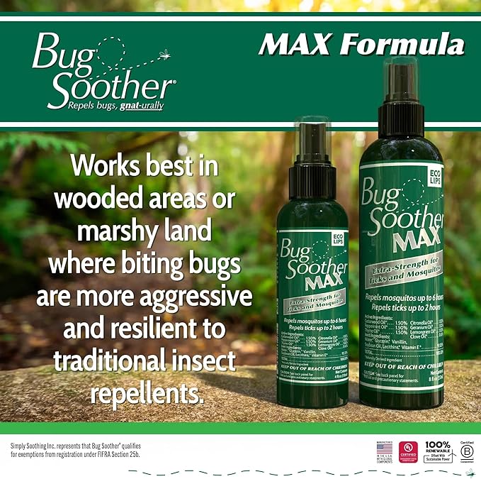 Bug Soother MAX - Extra Strength Natural Gnat, Tick, and Mosquito Repellent, 3 Pack 4 fl oz w/Free 1 oz. Bug Spray Deterrent - DEET Free - Safe for Adults & Environment - Made in USA-PawvioPets