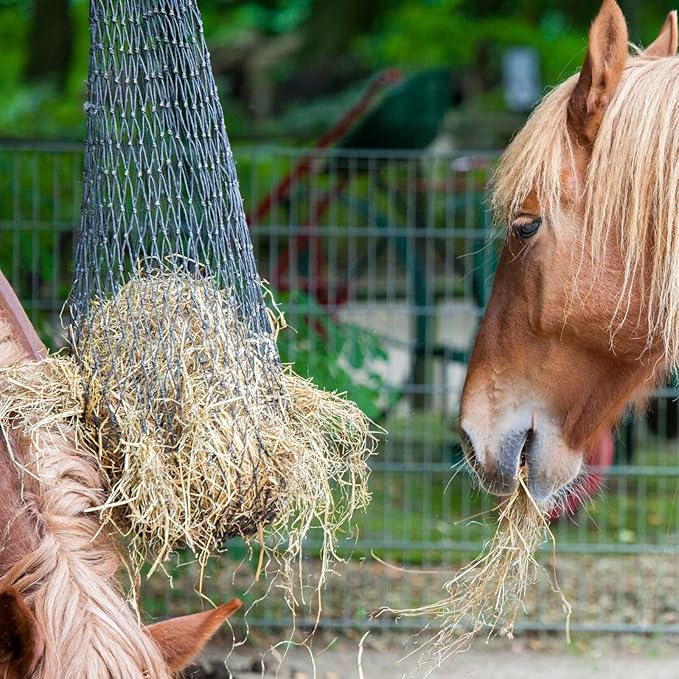 Fabbay 4 Pcs Slow Feed Hay Net Feeder Hay Bag for Horses Slow Feeder 40 Inch Length with 2 Inch Holes Hanging Horse Feed Net for Goat Cattle Equine Stalls Barn Supplies(Black)-PawvioPets