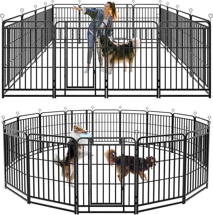 Dog Playpen Outdoor 16 Panels Heavy Duty Dog Fence 40" Height with Thick Pipe Anti-Rust with Doors Portable for RV Camping Yard, Total 36FT, 103 Sq.ft, Snowy Black-PawvioPets