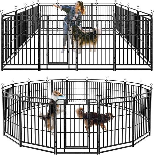 Dog Playpen Outdoor 16 Panels Heavy Duty Dog Fence 40" Height with Thick Pipe Anti-Rust with Doors Portable for RV Camping Yard, Total 36FT, 103 Sq.ft, Snowy Black-PawvioPets