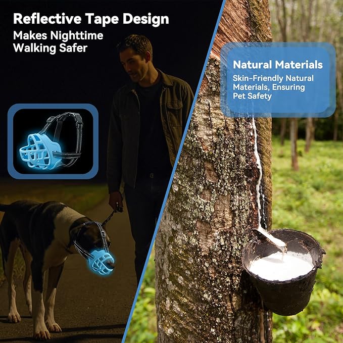 Dog Muzzle for Large Dogs, Breathable Basket Muzzles for Small, Medium and X-Large Aggressive Dog, Allows Panting Drinking, Suitable for Grooming Trimming Training (4, Luminous Blue)-PawvioPets