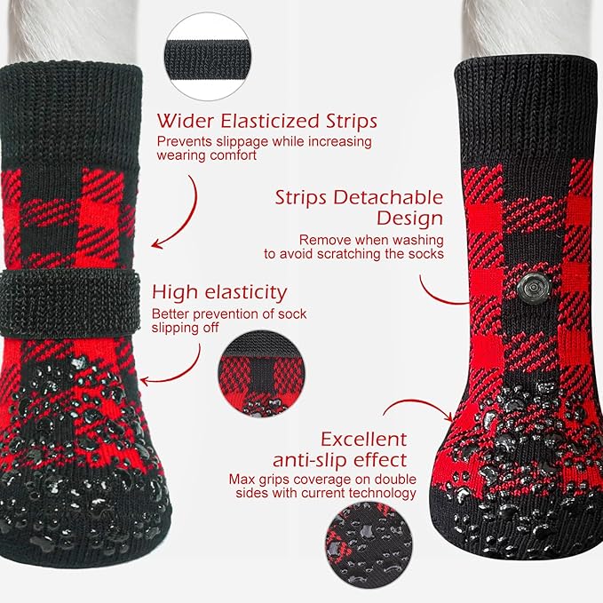 EXPAWLORER Anti-Slip Dog Socks-Double Sides Grips Traction Control on Hardwood Floor,Dog Shoes for Hot/Cold Pavement,Best Paw Protector,Prevents Licking,for Puppy Small Medium Large Senior Dogs-PawvioPets