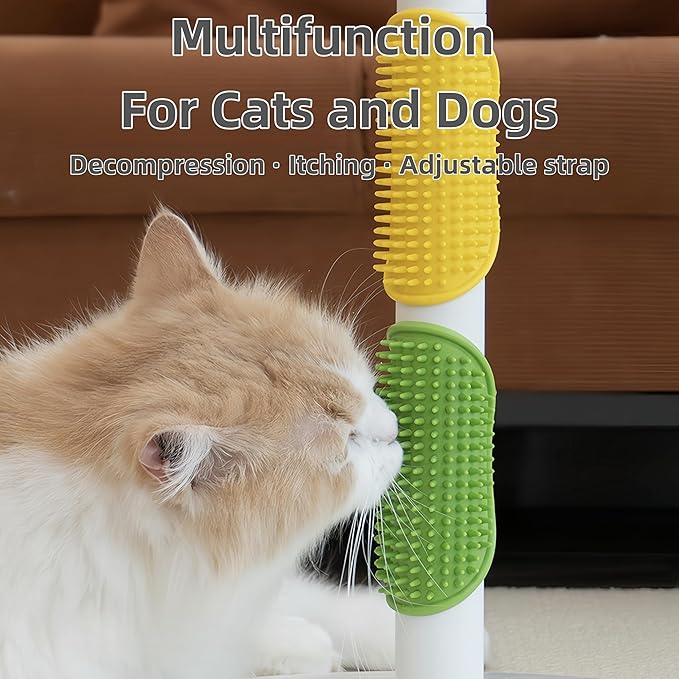 4-Pack Silicone Cat Brush Set, Pet Scratcher and Massager – Adjustable Pet Deshedding Brush, Bath Brush for Cats and Dogs, Suitable for Furniture Legs & Corners (4PCS (2 Yellow + 2 Green))-PawvioPets