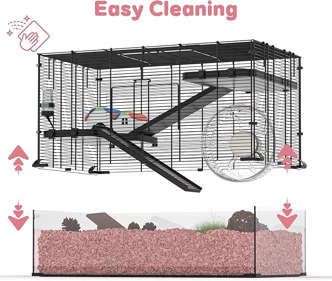 3-Tier Glass Hamster Tank, Large Hamster Cage Habitat with 11inch Big Running Wheel for Rat, Mouse, Gerbil, Syrian Hamster, 590 SQ INCHES-PawvioPets