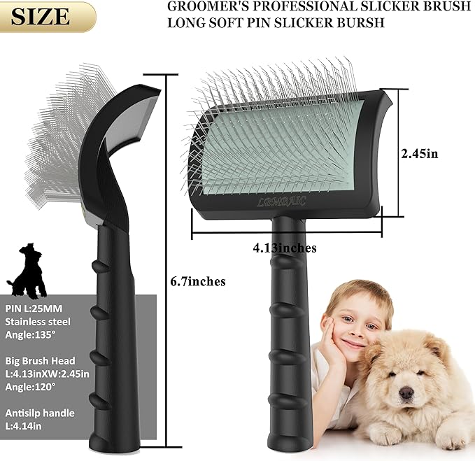 Dog Slicker Brush for Poodles,Doodles,Goldendoodles Grooming Fluffy Shedding Tangles Mats Knots Easy and Quick Best Dog Slicker Brush for Long Thick Curly Coat Labradoodles Dematting.25mm(1'')-PawvioPets