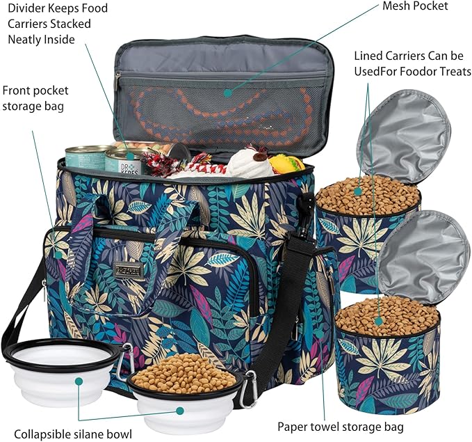 BAGLHER Dog Travel Bag, Pet Travel Bag (ALL Pet Travel Supplies), With 2 Pet Food Containers and 2 Collapsible Silicone Bowls; Essential Kits for Pet Travel Hawaii-PawvioPets